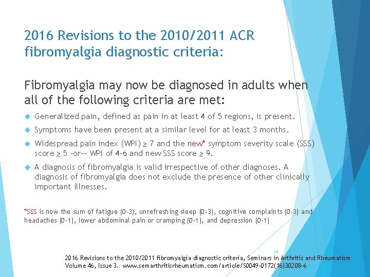 2016 Revisions to the 2010/2011 ACR fibromyalgia diagnostic criteria: Fibromyalgia may now be diagnosed