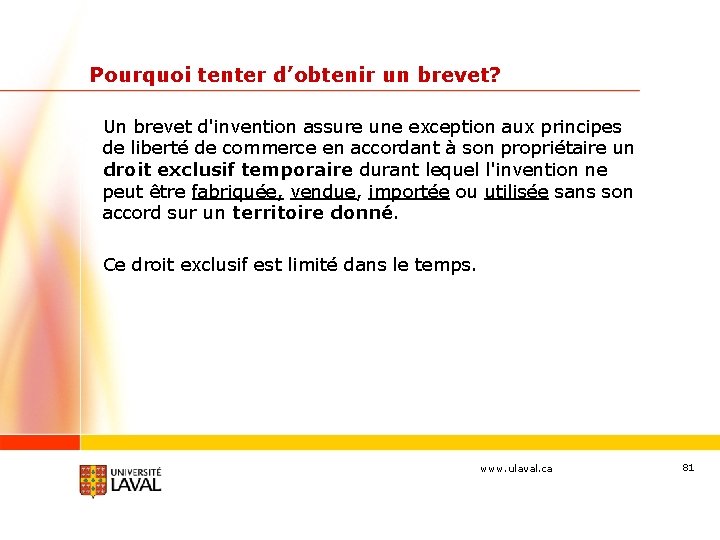 Pourquoi tenter d’obtenir un brevet? Un brevet d'invention assure une exception aux principes de