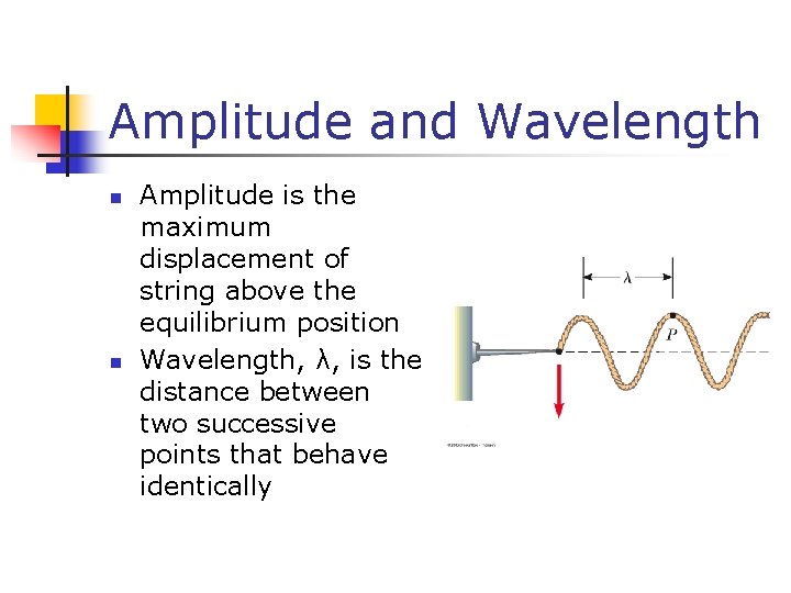 Amplitude and Wavelength n n Amplitude is the maximum displacement of string above the