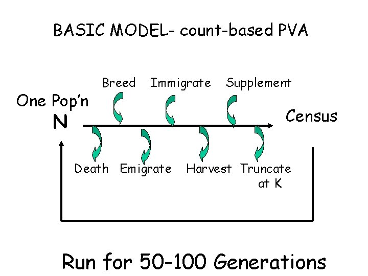 BASIC MODEL- count-based PVA One Pop’n Breed Immigrate N Death Emigrate Supplement Census Harvest