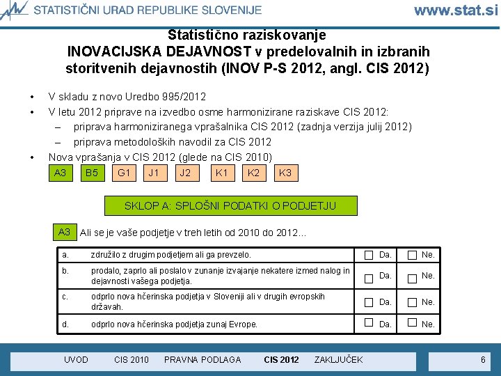 Statistično raziskovanje INOVACIJSKA DEJAVNOST v predelovalnih in izbranih storitvenih dejavnostih (INOV P-S 2012, angl.