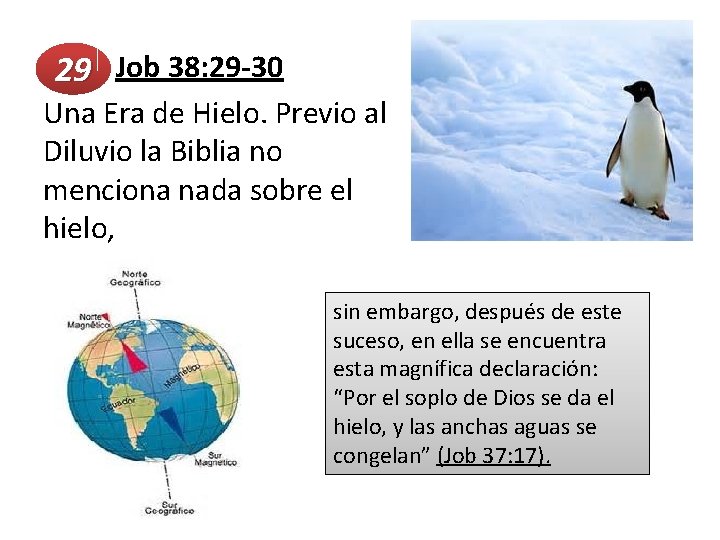  Job 38: 29 -30 29 Una Era de Hielo. Previo al Diluvio la