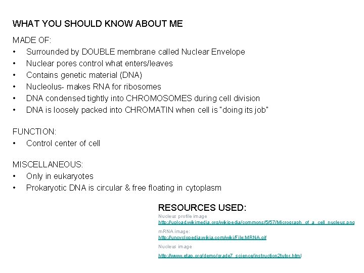 WHAT YOU SHOULD KNOW ABOUT ME MADE OF: • Surrounded by DOUBLE membrane called