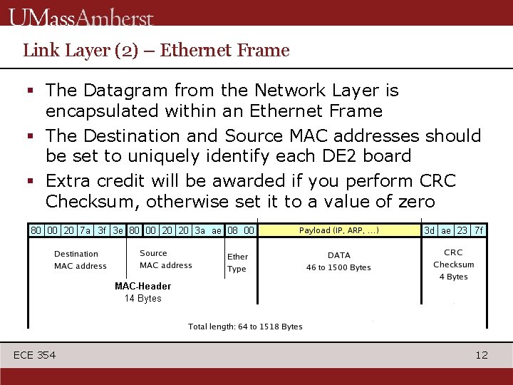 Link Layer (2) – Ethernet Frame § The Datagram from the Network Layer is