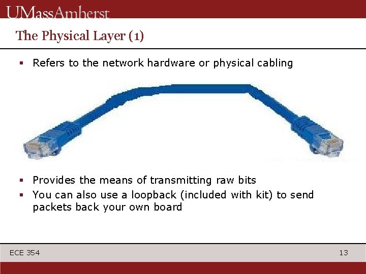 The Physical Layer (1) § Refers to the network hardware or physical cabling §