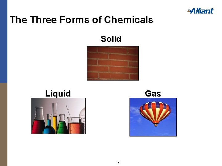 The Three Forms of Chemicals Solid Liquid Gas 9 