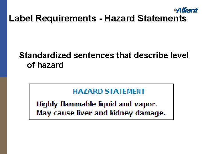 Label Requirements - Hazard Statements Standardized sentences that describe level of hazard 