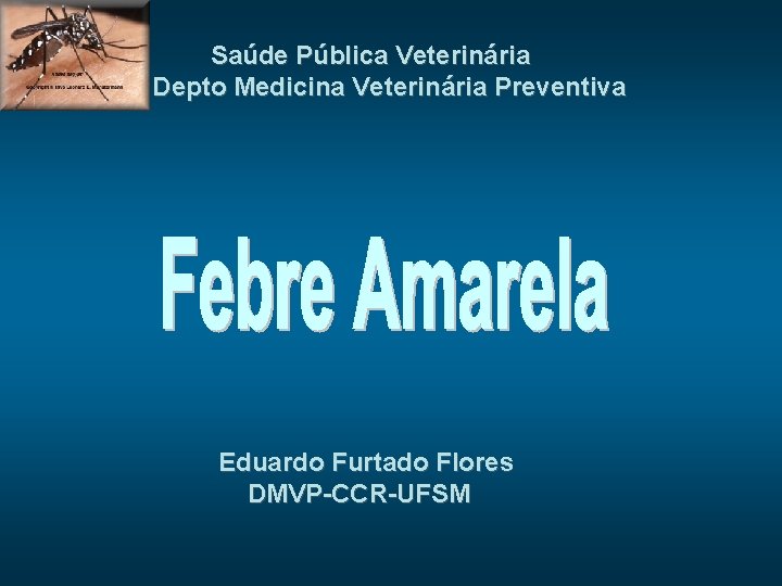 Saúde Pública Veterinária Depto Medicina Veterinária Preventiva Eduardo Furtado Flores DMVP-CCR-UFSM 
