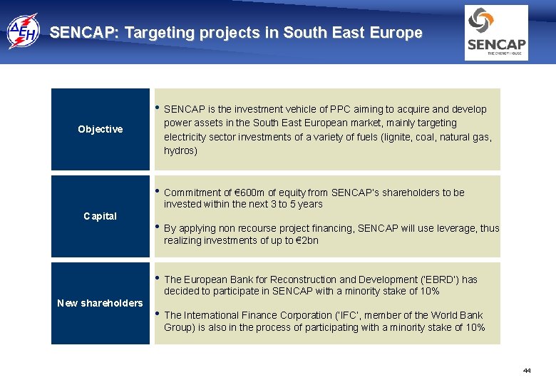 SENCAP: Targeting projects in South East Europe • SENCAP is the investment vehicle of