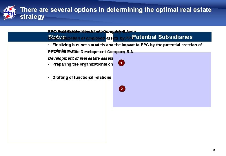 There are several options in determining the optimal real estate strategy • Valuation of