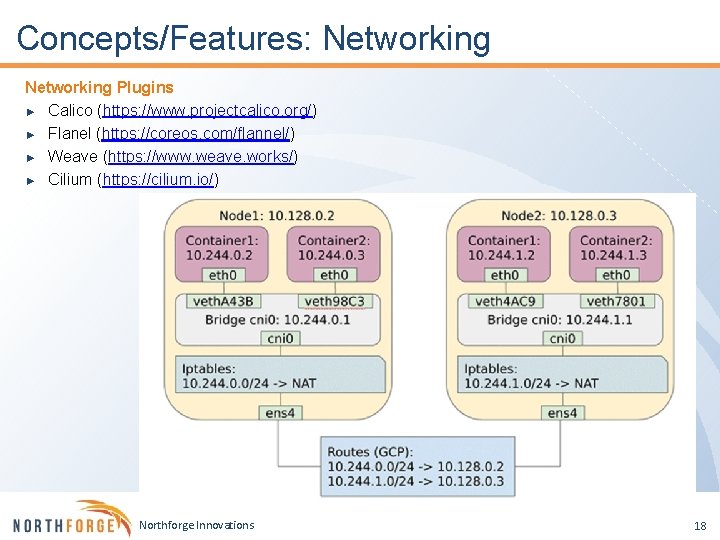 Concepts/Features: Networking Plugins ► Calico (https: //www. projectcalico. org/) ► Flanel (https: //coreos. com/flannel/)