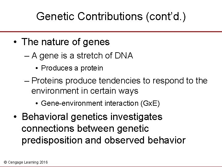 Genetic Contributions (cont’d. ) • The nature of genes – A gene is a