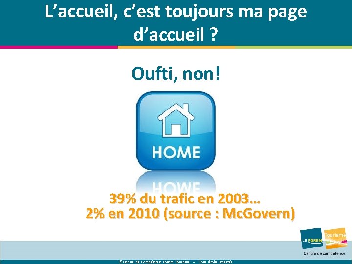 L’accueil, c’est toujours ma page d’accueil ? Oufti, non! 39% du trafic en 2003…