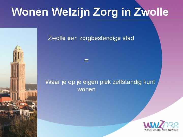 Wonen Welzijn Zorg in Zwolle een zorgbestendige stad = Waar je op je eigen