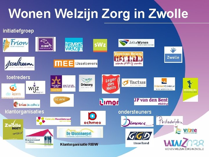 Wonen Welzijn Zorg in Zwolle initiatiefgroep toetreders klantorganisaties ondersteuners Klantorganisatie RIBW 