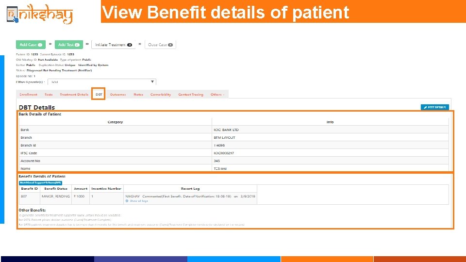 View Benefit details of patient 