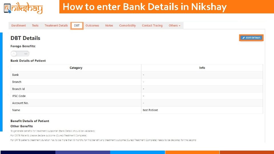 How to enter Bank Details in Nikshay 