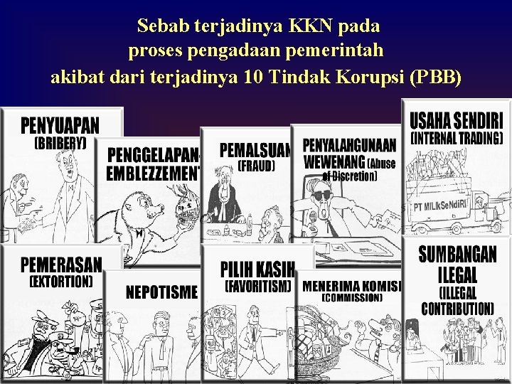 Sebab terjadinya KKN pada proses pengadaan pemerintah akibat dari terjadinya 10 Tindak Korupsi (PBB)