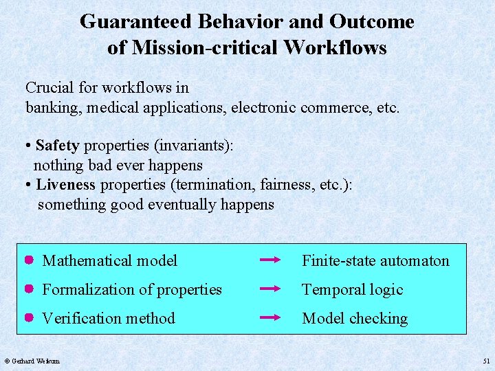 Guaranteed Behavior and Outcome of Mission-critical Workflows Crucial for workflows in banking, medical applications,