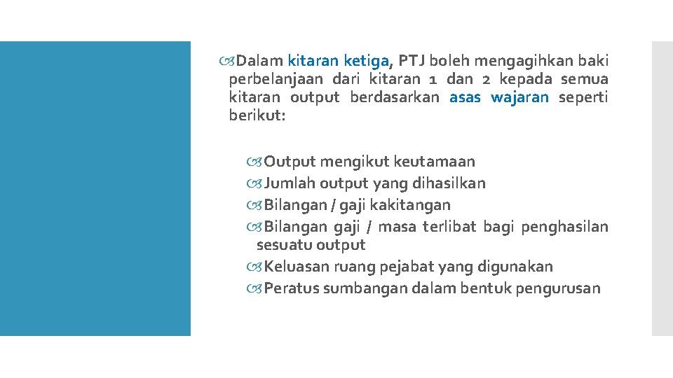  Dalam kitaran ketiga, PTJ boleh mengagihkan baki perbelanjaan dari kitaran 1 dan 2