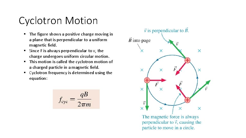 Cyclotron Motion § The figure shows a positive charge moving in a plane that Cyclotron Motion § The figure shows a positive charge moving in a plane that