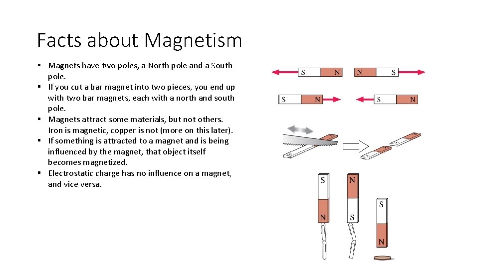 Facts about Magnetism § Magnets have two poles, a North pole and a South Facts about Magnetism § Magnets have two poles, a North pole and a South