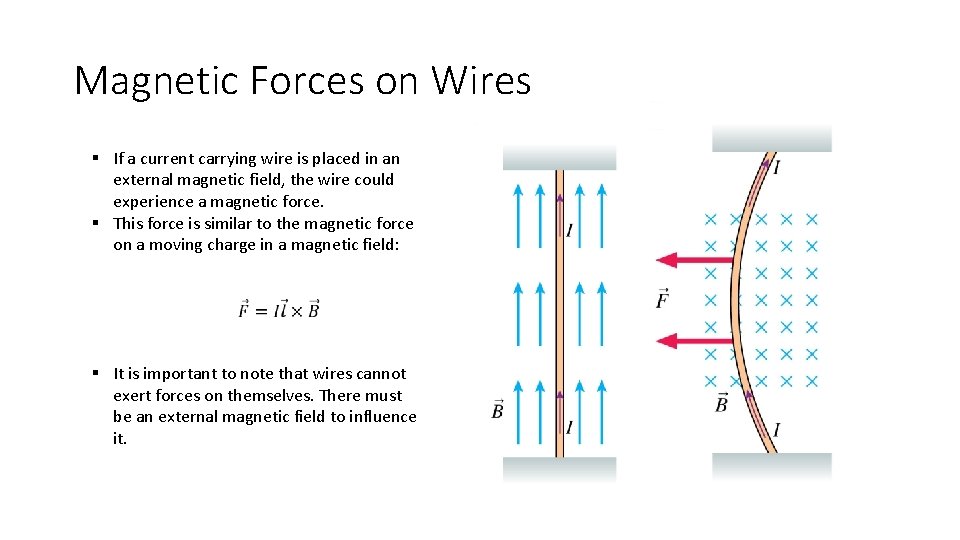 Magnetic Forces on Wires § If a current carrying wire is placed in an