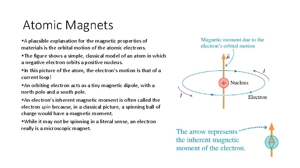 Atomic Magnets §A plausible explanation for the magnetic properties of materials is the orbital Atomic Magnets §A plausible explanation for the magnetic properties of materials is the orbital