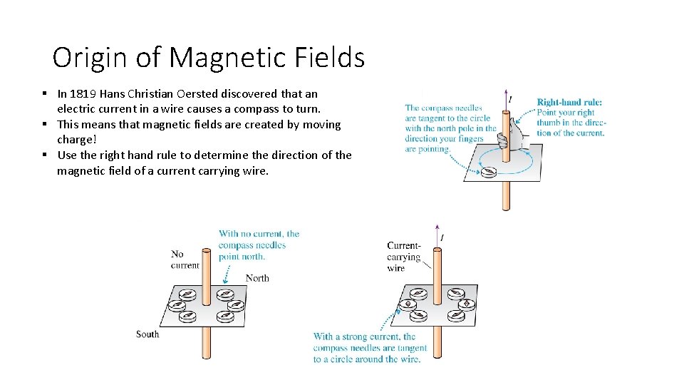 Origin of Magnetic Fields § In 1819 Hans Christian Oersted discovered that an electric