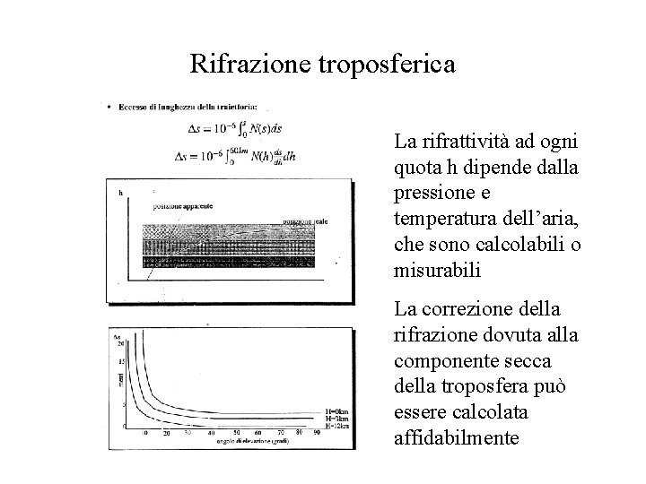 Rifrazione troposferica La rifrattività ad ogni quota h dipende dalla pressione e temperatura dell’aria,
