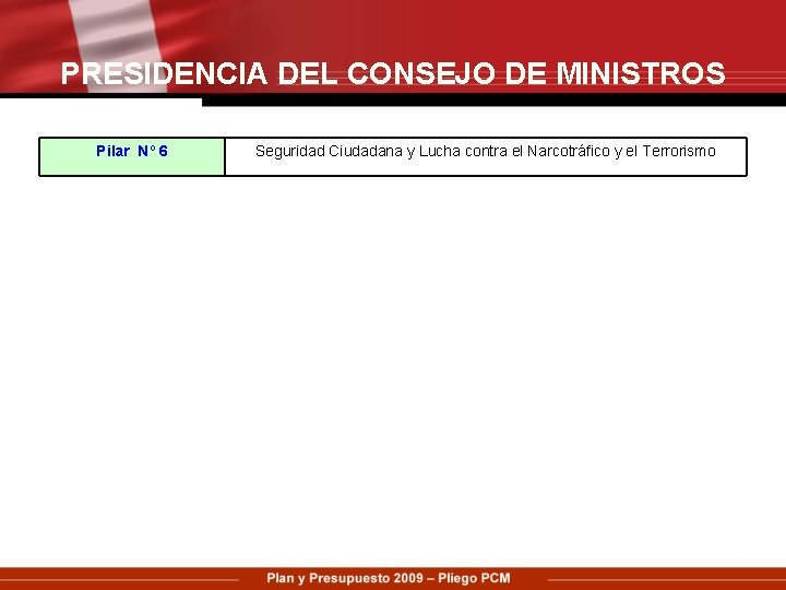 PRESIDENCIA DEL CONSEJO DE MINISTROS Pilar Nº 6 Seguridad Ciudadana y Lucha contra el