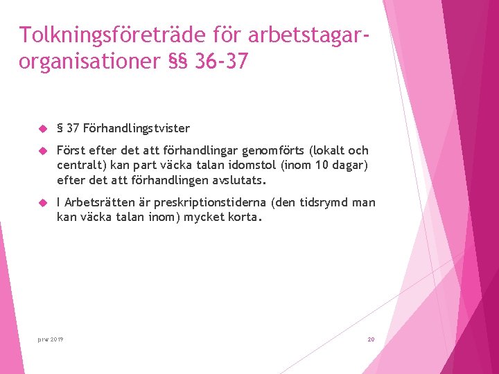 Tolkningsföreträde för arbetstagarorganisationer §§ 36 -37 § 37 Förhandlingstvister Först efter det att förhandlingar