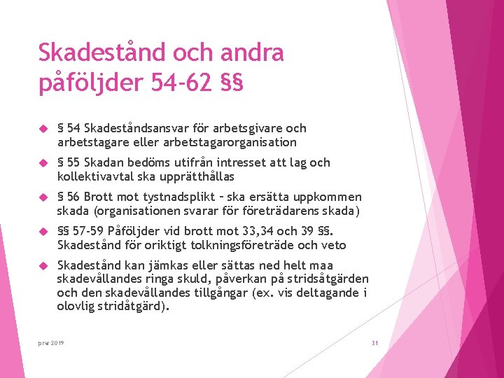 Skadestånd och andra påföljder 54 -62 §§ § 54 Skadeståndsansvar för arbetsgivare och arbetstagare