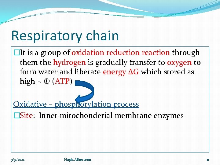 Respiratory chain �It is a group of oxidation reduction reaction through them the hydrogen