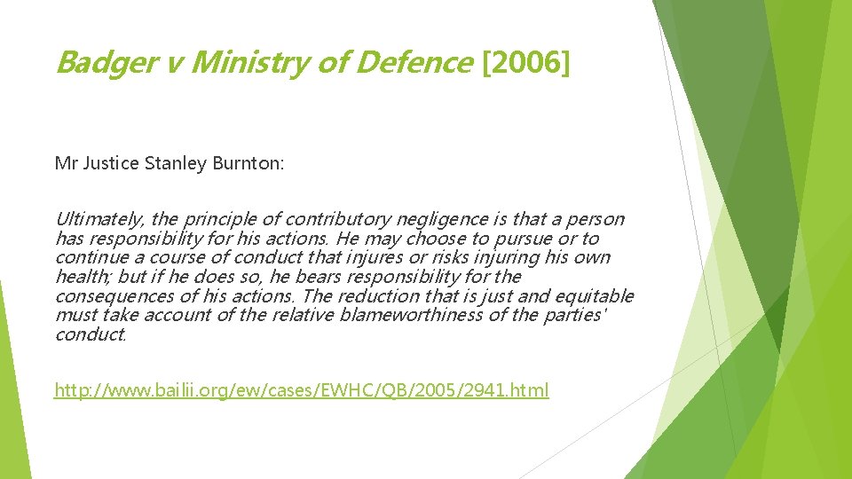 Badger v Ministry of Defence [2006] Mr Justice Stanley Burnton: Ultimately, the principle of