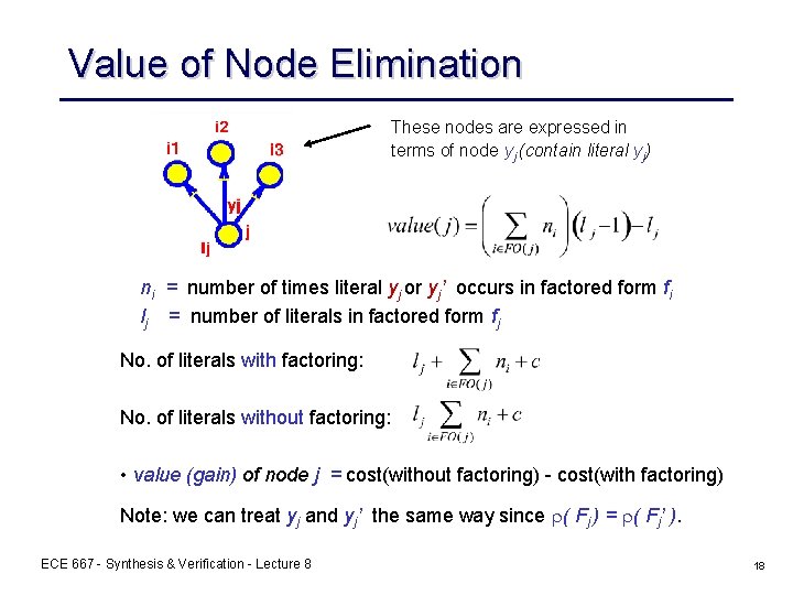Value of Node Elimination These nodes are expressed in terms of node yj (contain Value of Node Elimination These nodes are expressed in terms of node yj (contain