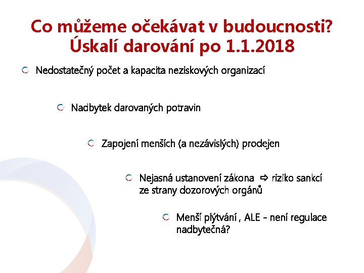 Co můžeme očekávat v budoucnosti? Úskalí darování po 1. 1. 2018 Nedostatečný počet a