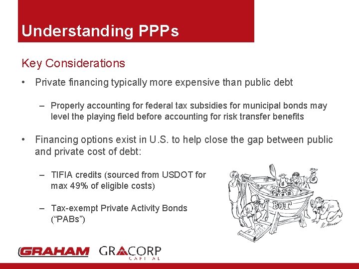 Understanding PPPs Key Considerations • Private financing typically more expensive than public debt –