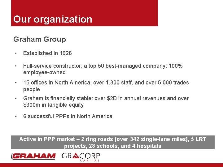 Our organization Graham Group • Established in 1926 • Full-service constructor; a top 50
