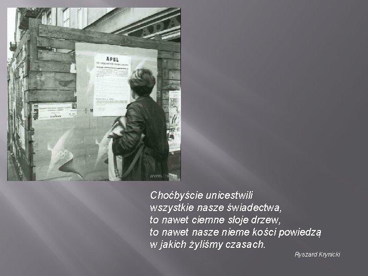Choćbyście unicestwili wszystkie nasze świadectwa, to nawet ciemne słoje drzew, to nawet nasze nieme Choćbyście unicestwili wszystkie nasze świadectwa, to nawet ciemne słoje drzew, to nawet nasze nieme