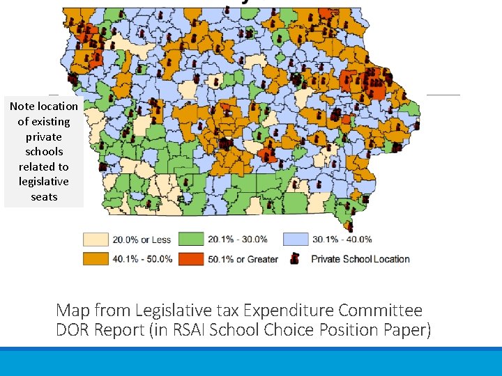 Note location of existing private schools related to legislative seats Map from Legislative tax