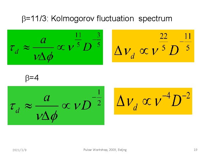  =11/3: Kolmogorov fluctuation spectrum =4 2021/3/9 Pulsar Workshop, 2009, Beijng 19 