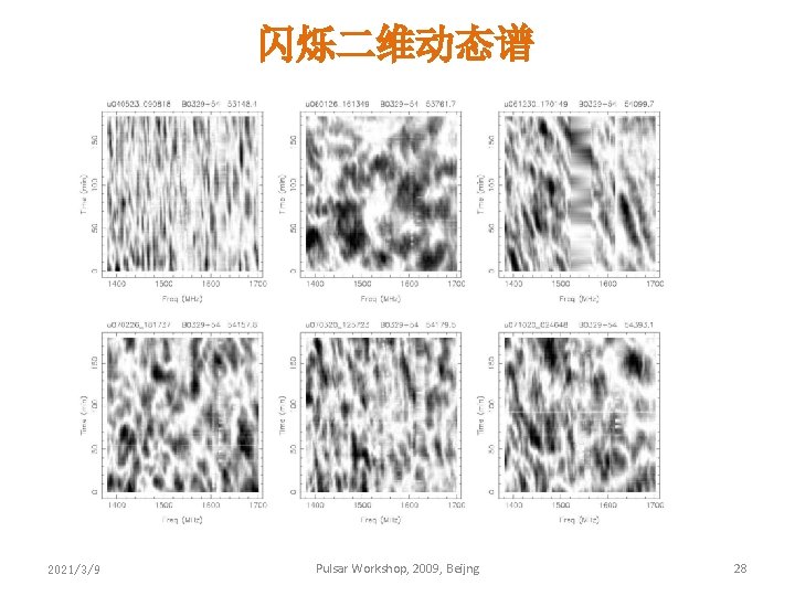 闪烁二维动态谱 2021/3/9 Pulsar Workshop, 2009, Beijng 28 