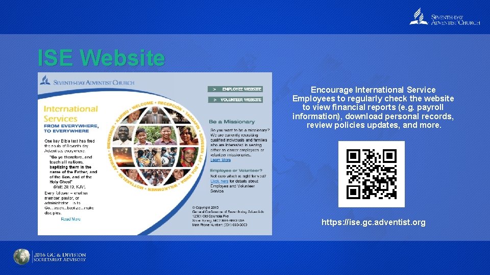 ISE Website Encourage International Service Employees to regularly check the website to view financial ISE Website Encourage International Service Employees to regularly check the website to view financial