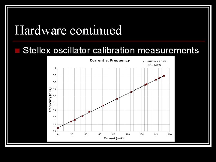 Hardware continued n Stellex oscillator calibration measurements 