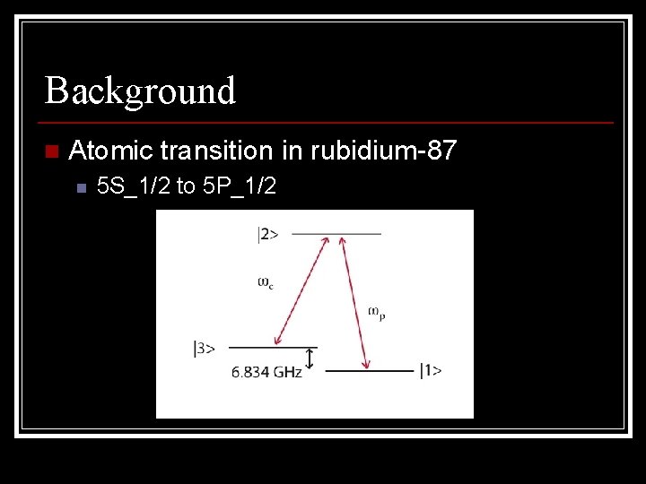 Background n Atomic transition in rubidium-87 n 5 S_1/2 to 5 P_1/2 