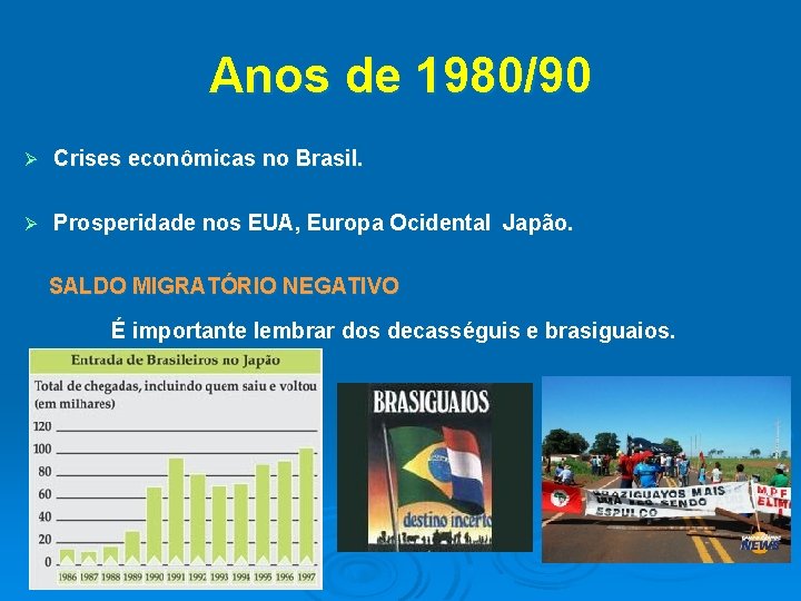 Anos de 1980/90 Ø Crises econômicas no Brasil. Prosperidade nos EUA, Europa Ocidental Japão.