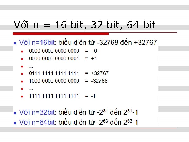 Với n = 16 bit, 32 bit, 64 bit 