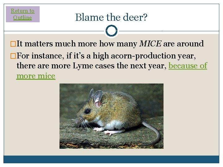 Return to Outline Blame the deer? �It matters much more how many MICE are