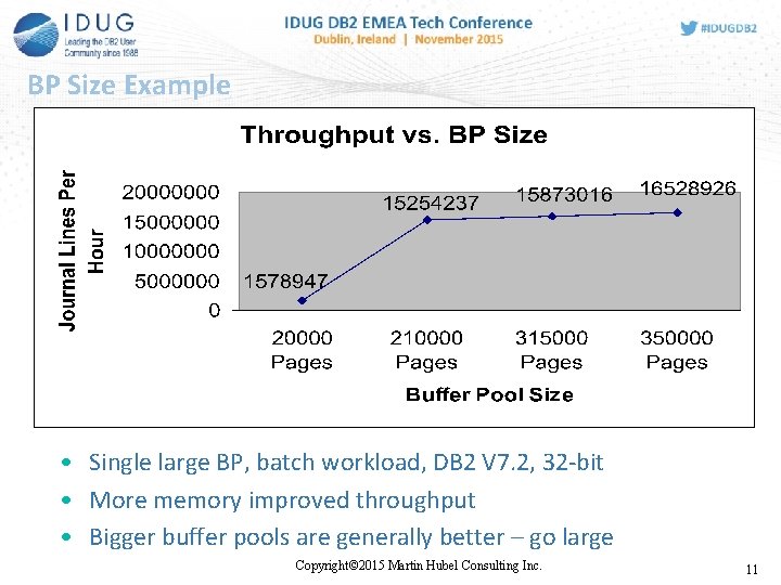 BP Size Example • Single large BP, batch workload, DB 2 V 7. 2,